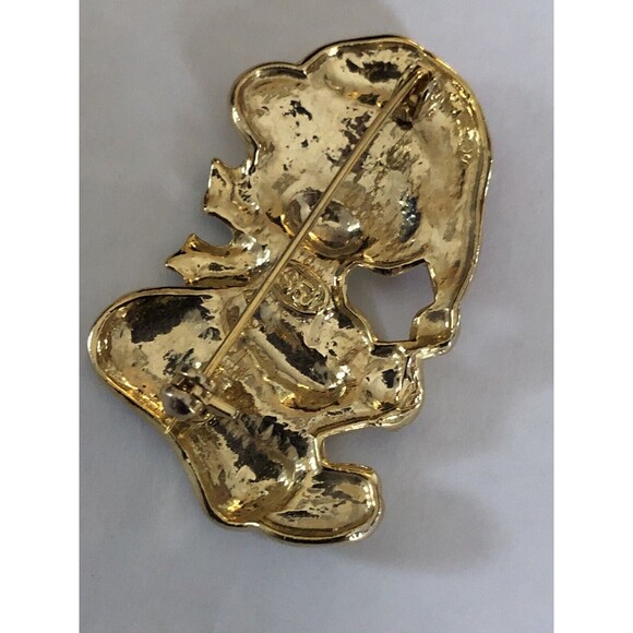 Vintage signed SFJ Christmas Teddy Bear Brooch/Pin Rhinestone & Enamel EC - Picture 6 of 6